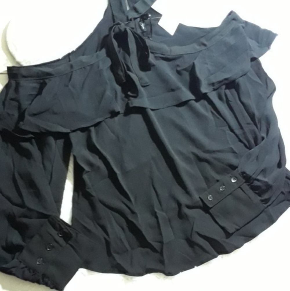 Love University Ruffle Cold Shoulder Blouse